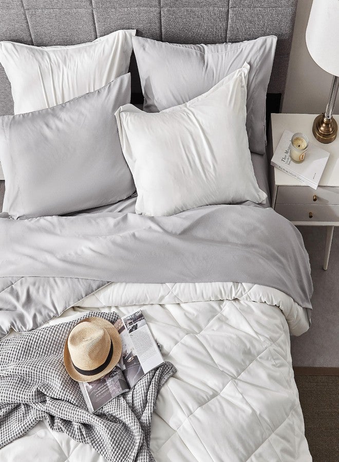 Bedsure Ivory King Size Comforter Set - 7 Pieces Reversible King Bed in a Bag, King Bed Set Ivory and Grey with Comforters, Sheets, Pillowcases & Shams - Image 4
