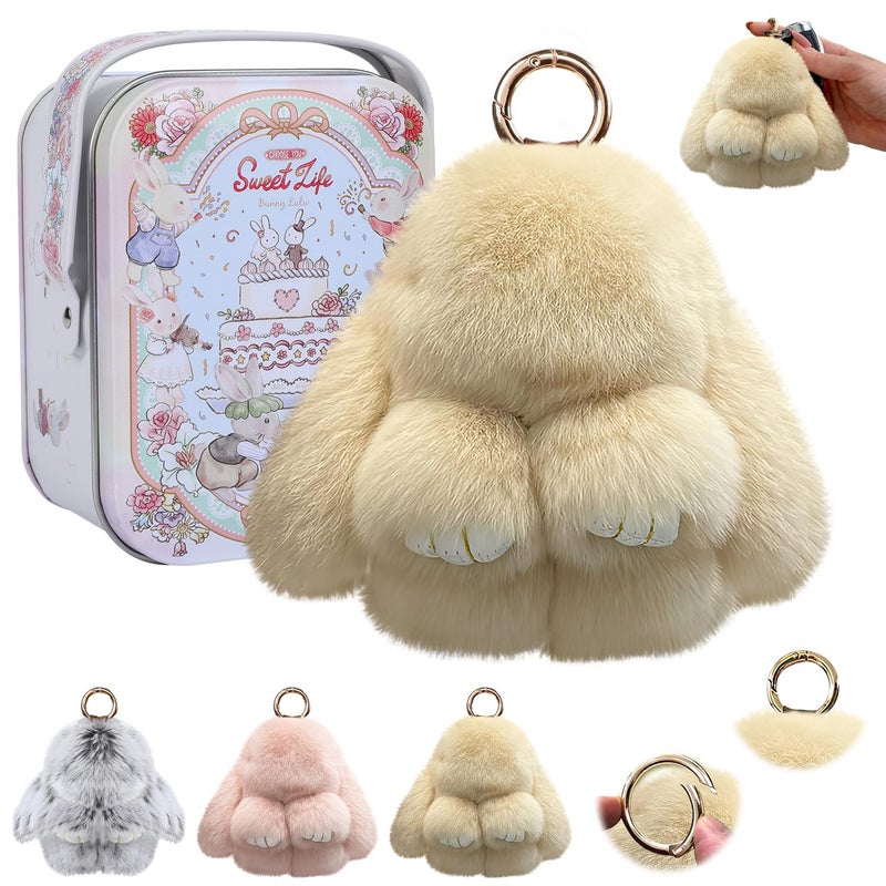 Lucift Bunny Keychain with Box, Bunny Keychain with Tin,Bun-ny Handmade Soft for Christmas Gifts, Bags, and Keys(Khaki) - Image 1