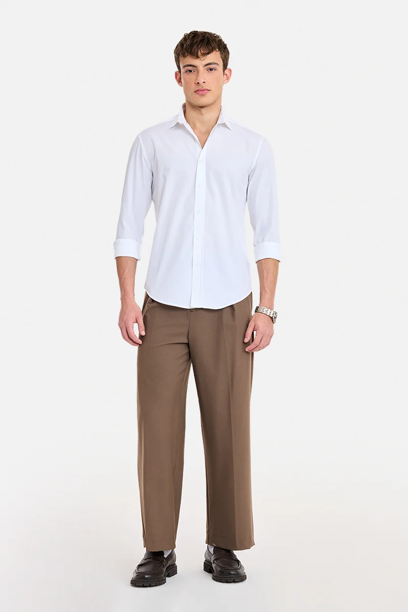 سنيتش White Solid Long Sleeve Regular Fit Shirt