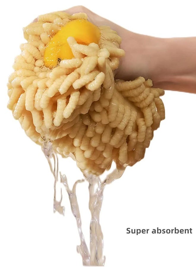  Double Sided Animal Thick Children's Hand Towel with Loops for Bathroom Towels, Hanging Kitchen Towels, Soft and Absorbent Square Towels (Yellow Brown) - Image 3