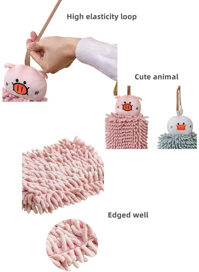  Double Sided Animal Thick Children's Hand Towel with Loops for Bathroom Towels, Hanging Kitchen Towels, Soft and Absorbent Square Towels (Yellow Brown) - Image 2