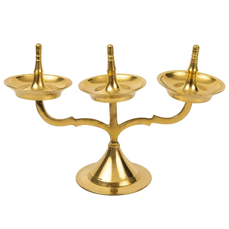 Putrika Traditional Handicrafted Brass Kavara Diya Kavara Villakku Triple lamp Three Branch lamp Kerala Diya Kerala Villaku Onum Festivals Diya Triple lamp - Image 1
