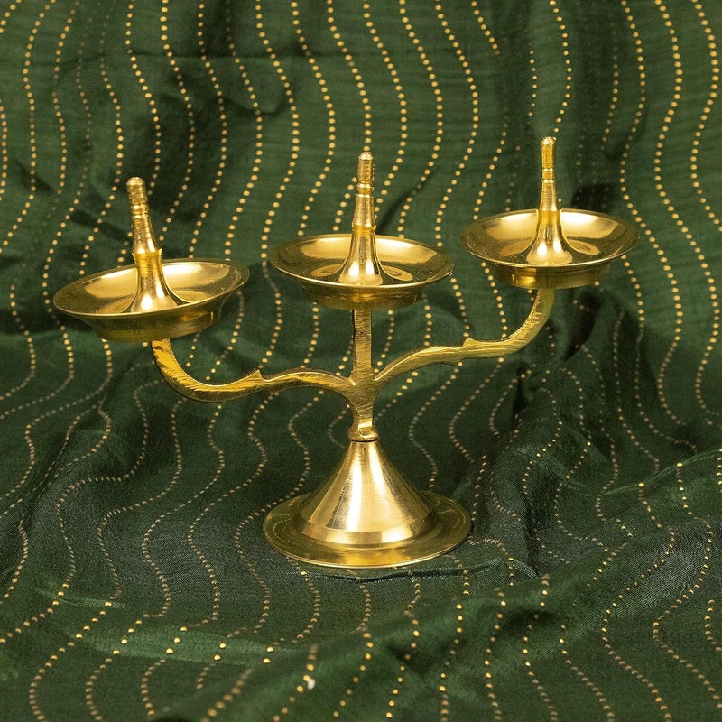 Putrika Traditional Handicrafted Brass Kavara Diya Kavara Villakku Triple lamp Three Branch lamp Kerala Diya Kerala Villaku Onum Festivals Diya Triple lamp - Image 3