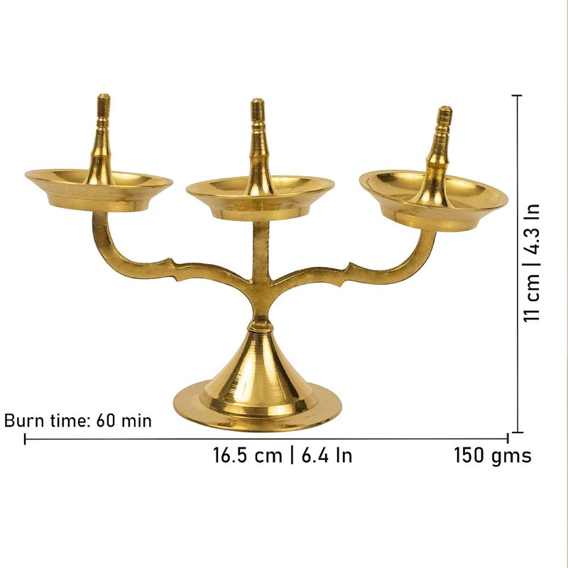 Putrika Traditional Handicrafted Brass Kavara Diya Kavara Villakku Triple lamp Three Branch lamp Kerala Diya Kerala Villaku Onum Festivals Diya Triple lamp - Image 2