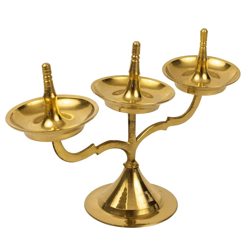 Putrika Traditional Handicrafted Brass Kavara Diya Kavara Villakku Triple lamp Three Branch lamp Kerala Diya Kerala Villaku Onum Festivals Diya Triple lamp - Image 4