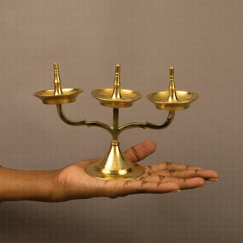 Putrika Traditional Handicrafted Brass Kavara Diya Kavara Villakku Triple lamp Three Branch lamp Kerala Diya Kerala Villaku Onum Festivals Diya Triple lamp - Image 5