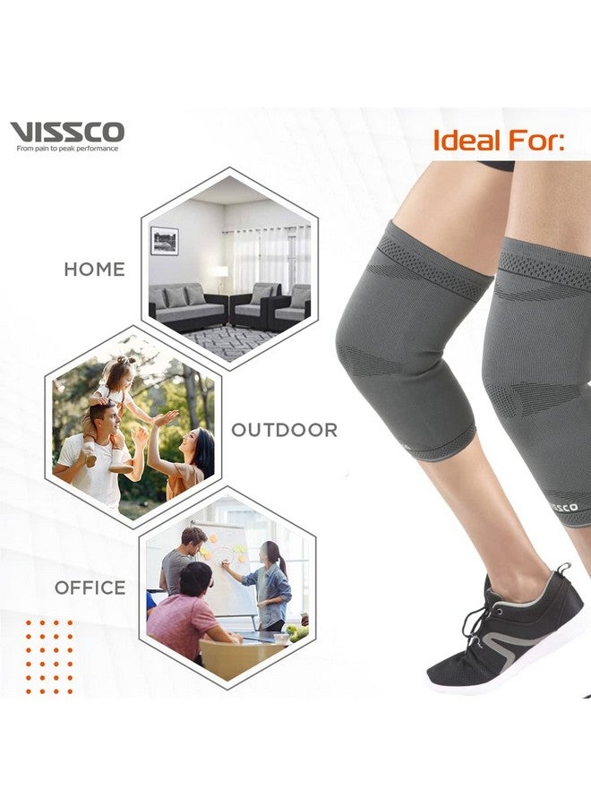 VISSCO Vissco Stretchable 2D Knee Cap, Knee Support for Pain Relief and Injury, Knee Braces for Walking, Running, Gym, Workout, Weightlifting. (IN PAIR) -Medium (Grey) - Image 5