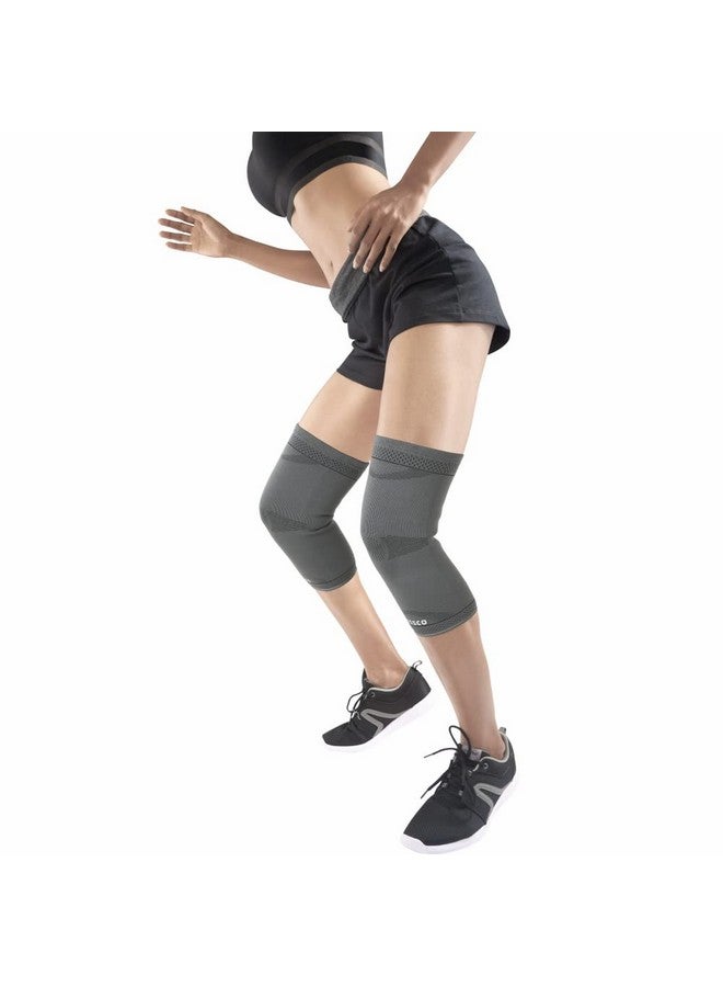 VISSCO Vissco Stretchable 2D Knee Cap, Knee Support for Pain Relief and Injury, Knee Braces for Walking, Running, Gym, Workout, Weightlifting. (IN PAIR) -Medium (Grey) - Image 1