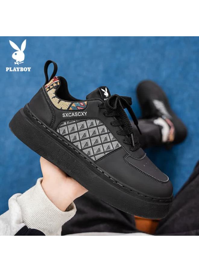 Playboy Men's Shoes  Autumn Winter Casual Fashion Thick Sole Sports Sneakers Black Size 42 - Image 3