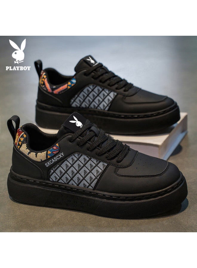 Playboy Men's Shoes  Autumn Winter Casual Fashion Thick Sole Sports Sneakers Black Size 42 - Image 1