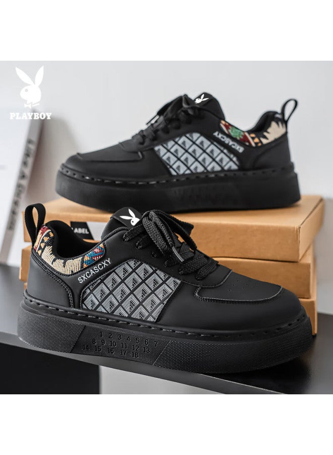 Playboy Men's Shoes  Autumn Winter Casual Fashion Thick Sole Sports Sneakers Black Size 42 - Image 2