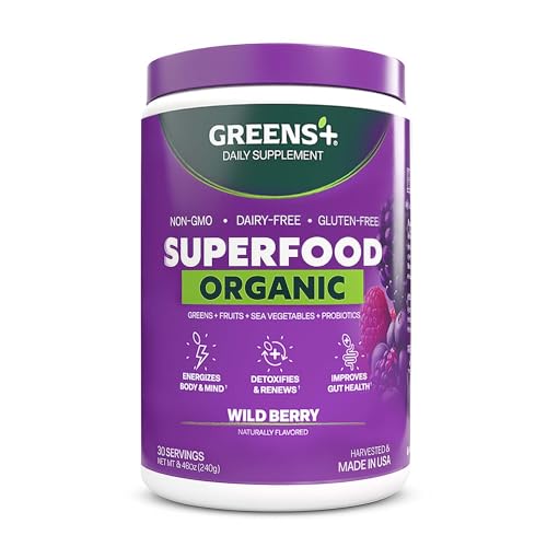 Greens+ Organic Wild Berry Superfood Powder, Antioxidant Polyphenol, Blend for Morning Kick, Energy, Vitality Boost, Nutrition, Vibrant Health, Dietary Supplement, Vegan Soy/Dairy/Gluten Free(8.46oz) - Image 1