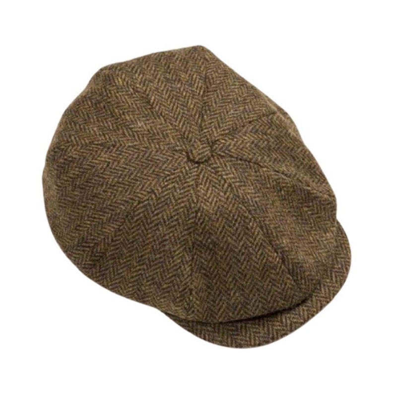 Biddy Murphy Newsboy Hat for Men Irish Flat Cap 100% Wool Tweed, Herringbone, Made in Ireland, Small Brown - Image 1
