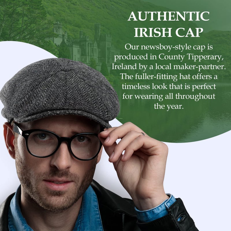 Biddy Murphy Newsboy Hat for Men Irish Flat Cap 100% Wool Tweed, Herringbone, Made in Ireland, Small Brown - Image 3