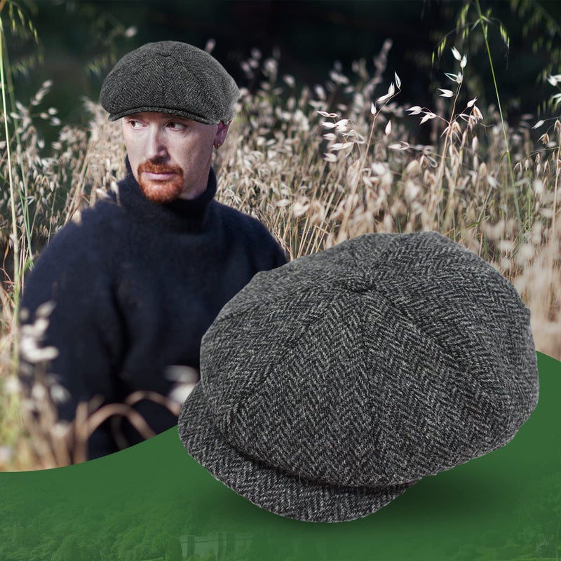 Biddy Murphy Newsboy Hat for Men Irish Flat Cap 100% Wool Tweed, Herringbone, Made in Ireland, Small Brown - Image 4