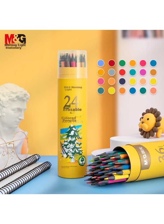 ام اند جي M&g Stationery أقلام ملونة صديقة للبيئة غير خشبية 24 لون، أقلام ملونة قابلة للمسح لتلاميذ المدارس الابتدائية، أقلام تلوين للرسم الفني، أقلام تلوين للرسم اليدوي، أنبوب أصفر، هدية عيد الميلاد، Awpq0508 - Image 1