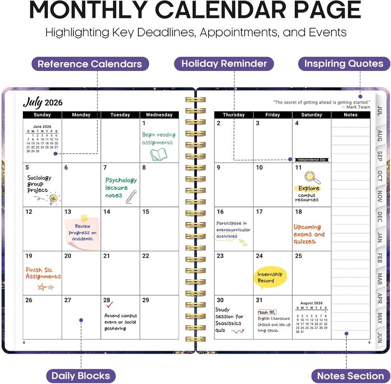Taja Planner 2026-2027, Academic Year Weekly and Monthly Calender Planner, from Jul 2026 - Jun 2027, Spiral Bound School Planning Book, Perfect for Teacher, Student, Women & Men, A5 (6.3" x 8.5"), Cosmic - Image 2