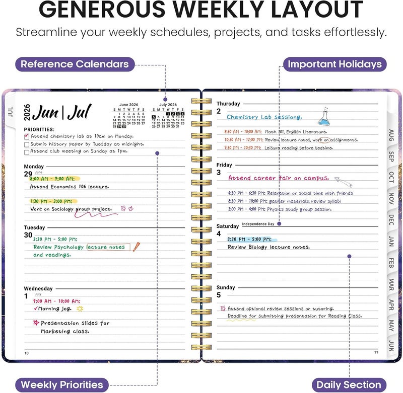 Taja Planner 2026-2027, Academic Year Weekly and Monthly Calender Planner, from Jul 2026 - Jun 2027, Spiral Bound School Planning Book, Perfect for Teacher, Student, Women & Men, A5 (6.3" x 8.5"), Cosmic - Image 3