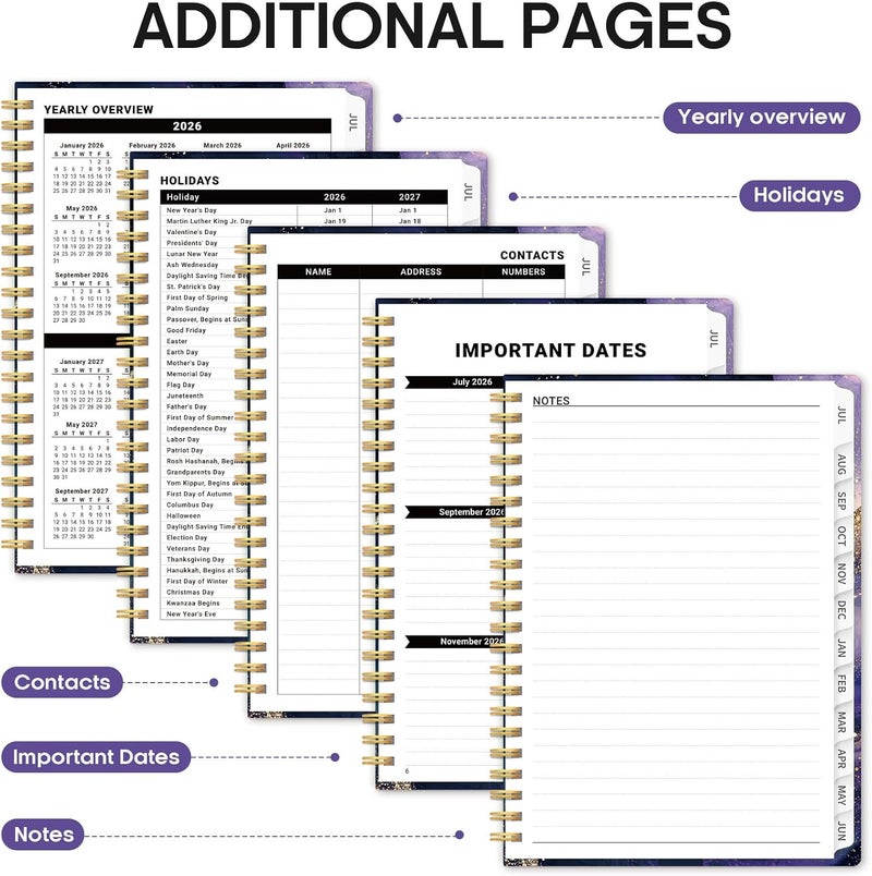 Taja Planner 2026-2027, Academic Year Weekly and Monthly Calender Planner, from Jul 2026 - Jun 2027, Spiral Bound School Planning Book, Perfect for Teacher, Student, Women & Men, A5 (6.3" x 8.5"), Cosmic - Image 5