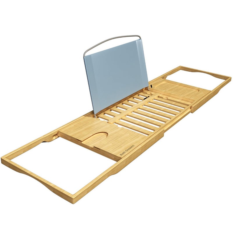 Home-Complete Bamboo Bathtub Tray  Wood Bath Caddy with Book Phone or Tablet Rest Cup Holder and Extended Sides for Bath Accessories by HomeComplete Natural 