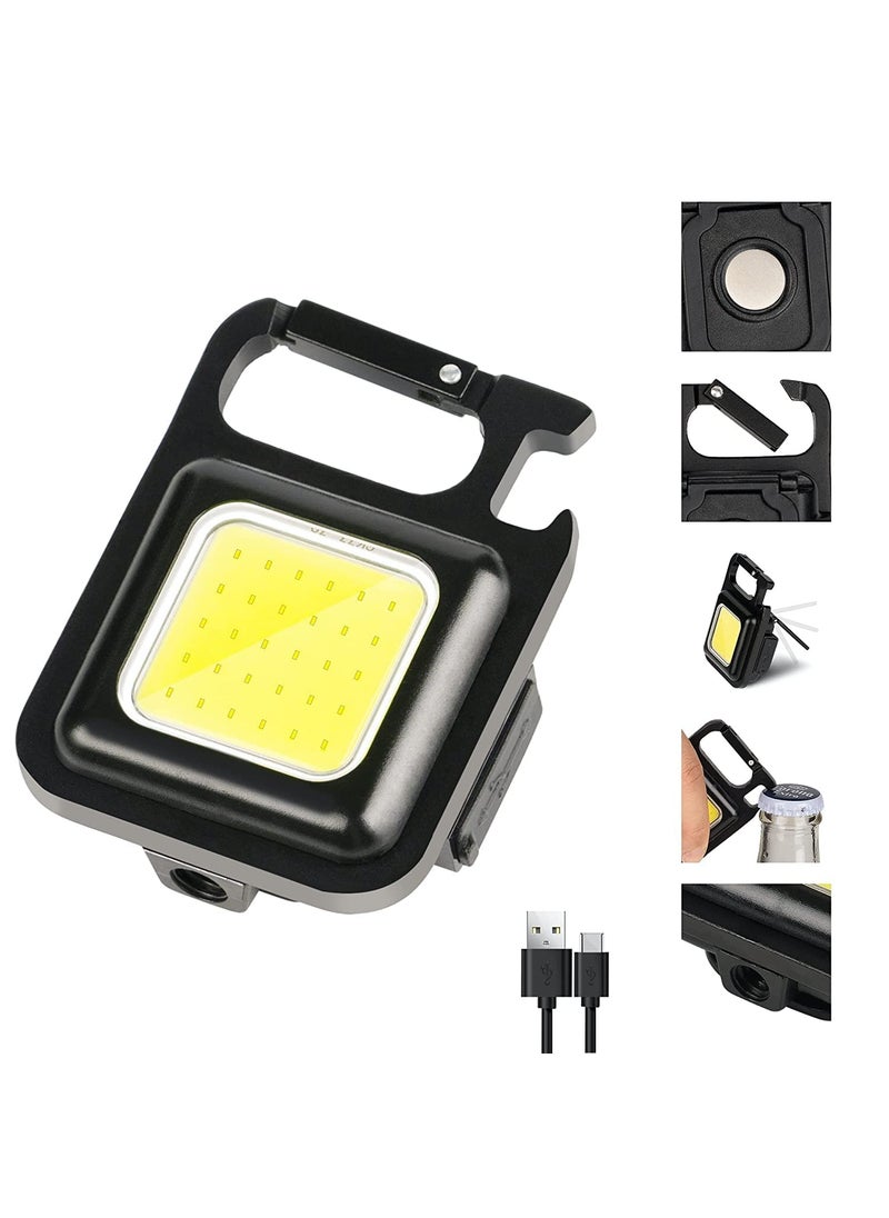 Decorcrafts Decorcrafts Small Flashlights 800Lumens Bright Rechargeable Keychain Mini Flashlight 3 Light Modes Portable Pocket Light with Folding Bracket Bottle Opener and Magnet Base for Fishing  - Image 1