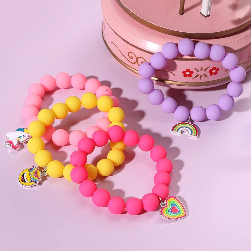 PinkSheep Unicorn Beads Pendant Bracelet for Kid Girl, 6PC, Rainbow Monster Sun Flower Heart Meteor Charm Friendship Bracelet Good Friend Gift - Image 3