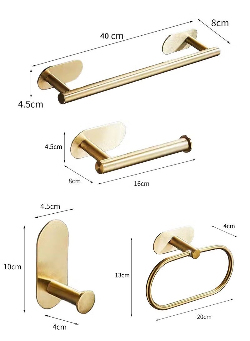 Hoasis 4 Pcs Bathroom Towel Rack Hardware, 304 Stainless Steel Wall Mounted with 16" Hand Towel Bar, Hand Towel Ring, Toilet Paper Holder, Robe Towel Hook for Bathroom (Gold) - Image 2