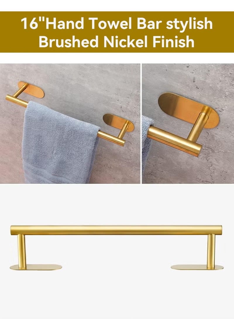 Hoasis 4 Pcs Bathroom Towel Rack Hardware, 304 Stainless Steel Wall Mounted with 16" Hand Towel Bar, Hand Towel Ring, Toilet Paper Holder, Robe Towel Hook for Bathroom (Gold) - Image 3