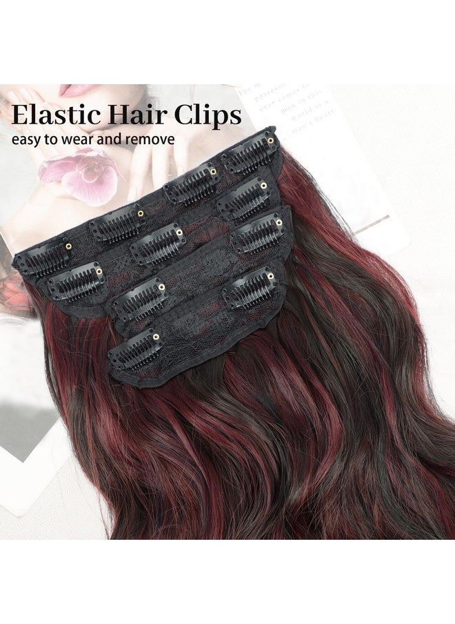 KooKaStyle Clip In Synthetic Hair Extensions Long Wavy 4Pcs Thick Hairpieces Burgundy Mix Dark Brown Fiber Double Weft Natural Hair Extensions 20 Inch For Women  - Image 2