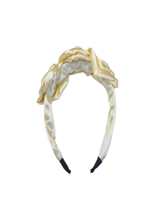 Fairytale Satin Flower Hair Band for Girls, Hot Pink, Black, Purple, Cream Floral Headband with Rosette Design Hair Decorative Hair Accessories. (Cream) - Image 3