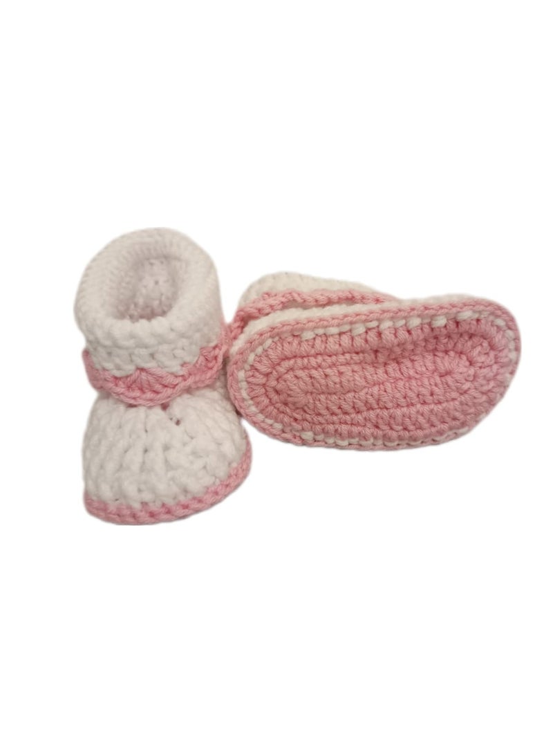 Pikkaboo Handmade Crochet Booties-pink&white - Image 3