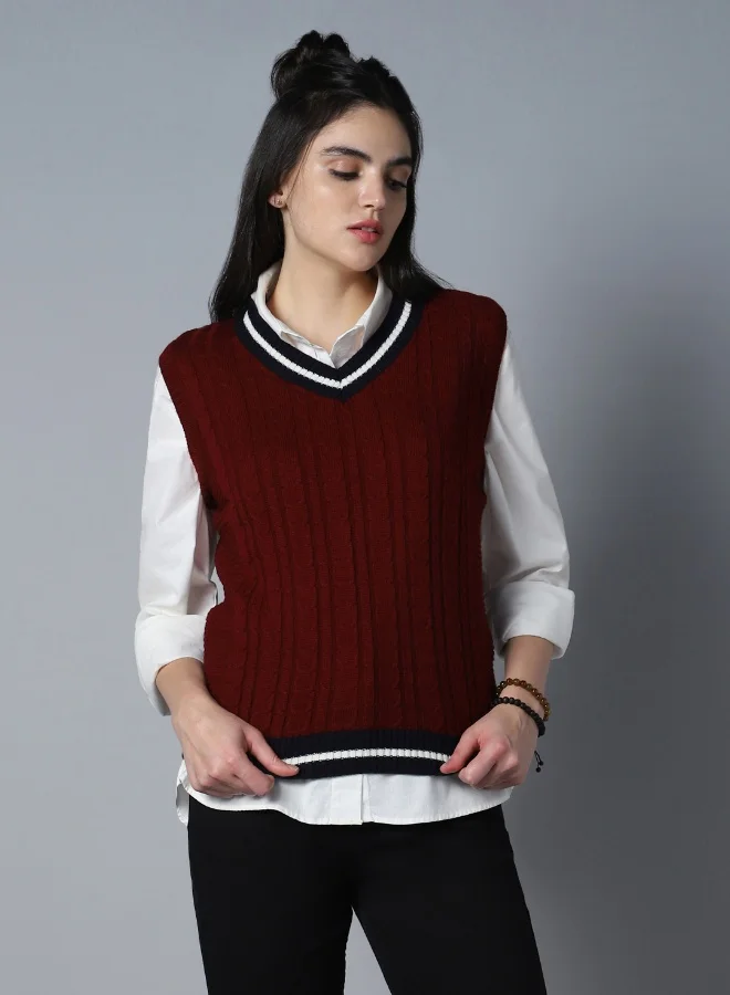 هاي ستار Women's Maroon 100% Acrylic Regular Fit Sweater
