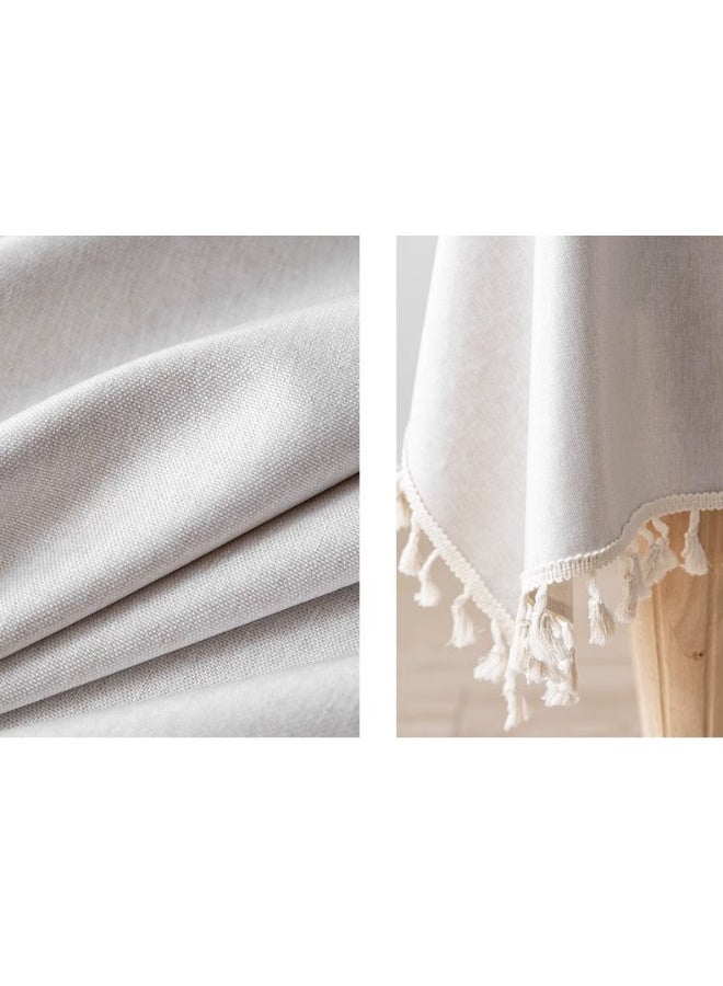 Anna 140*180cm Easy-Clean Waterproof and Oil-Proof Faux Linen Tablecloth with Tassel Edges - Image 3