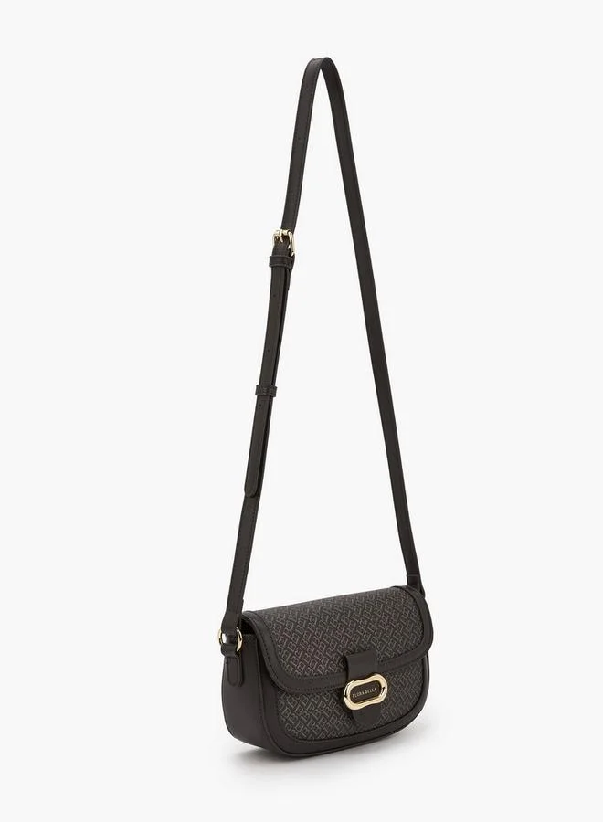 Flora Bella By Shoexpress Flora Bella Monogram Print Crossbody Bag with Adjustable Strap