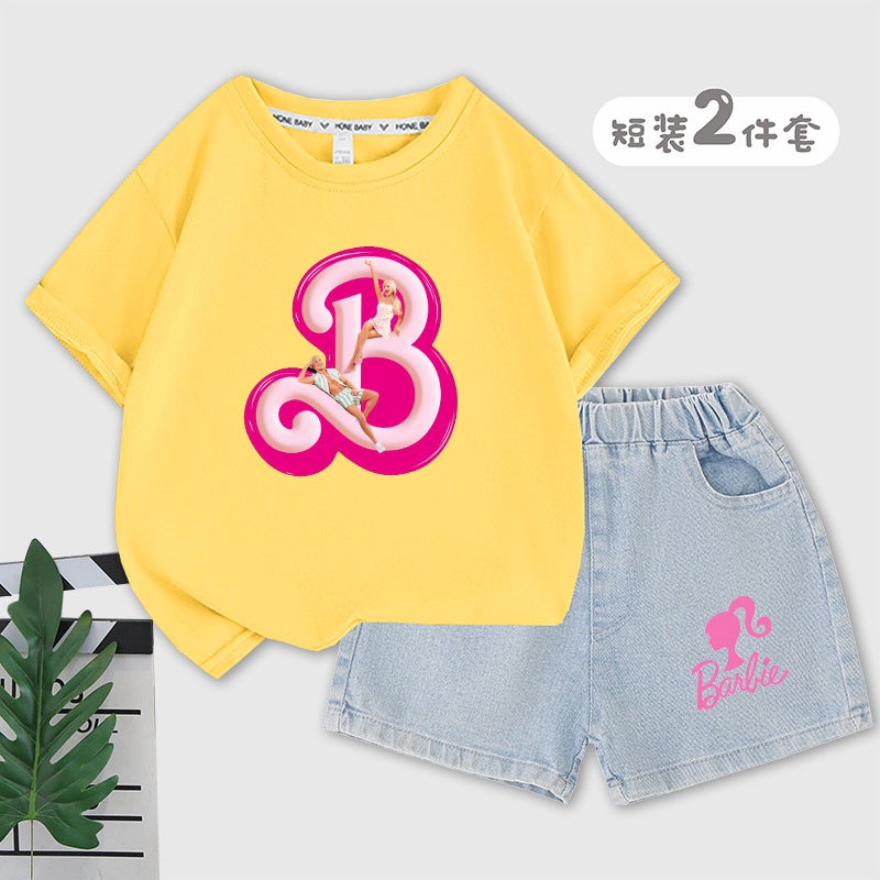 Trendy Barbie The Movie Same Style Children'S Suit Short Sleeve Shorts Casual Fashion Suit - Image 2