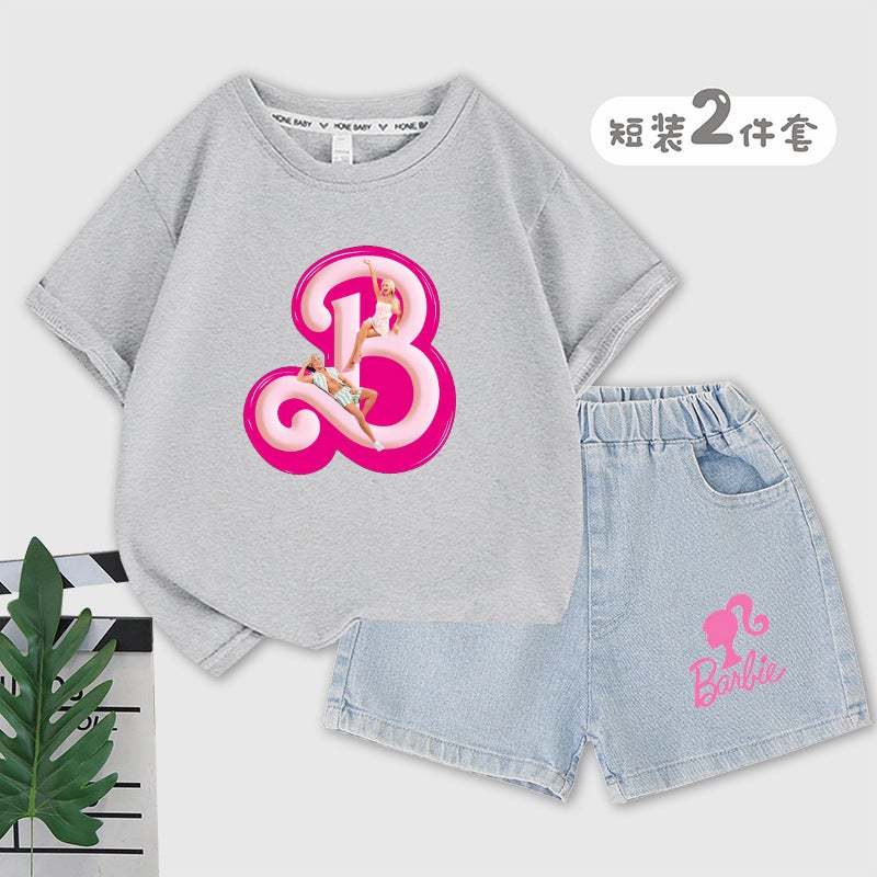 Trendy Barbie The Movie Same Style Children'S Suit Short Sleeve Shorts Casual Fashion Suit - Image 5