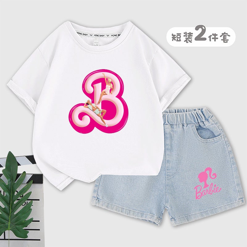 Trendy Barbie The Movie Same Style Children'S Suit Short Sleeve Shorts Casual Fashion Suit - Image 3