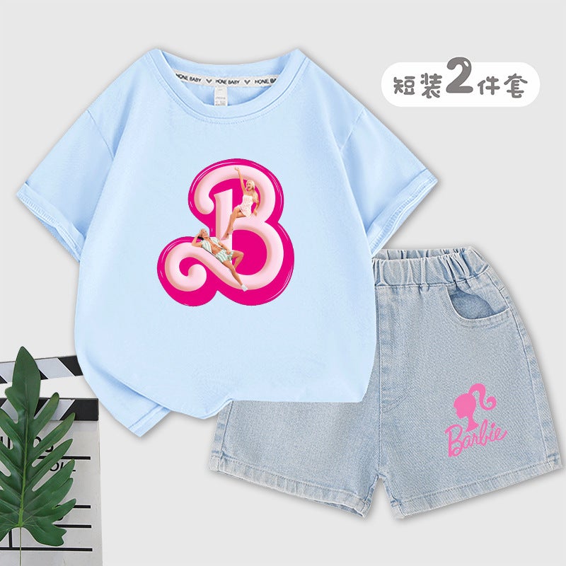 Trendy Barbie The Movie Same Style Children'S Suit Short Sleeve Shorts Casual Fashion Suit - Image 4
