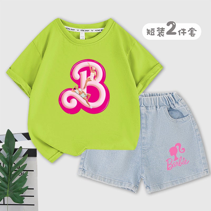 Trendy Barbie The Movie Same Style Children'S Suit Short Sleeve Shorts Casual Fashion Suit - Image 1