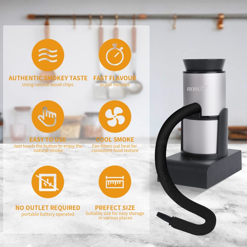 Boruit SK305 Drink Smoke Gun Cocktail Smoker Kit with Wood Chips, Whiskey Meat Bbq Cheese Smoking Infuser Portable Cold Flavour Dry Blaster - Image 5