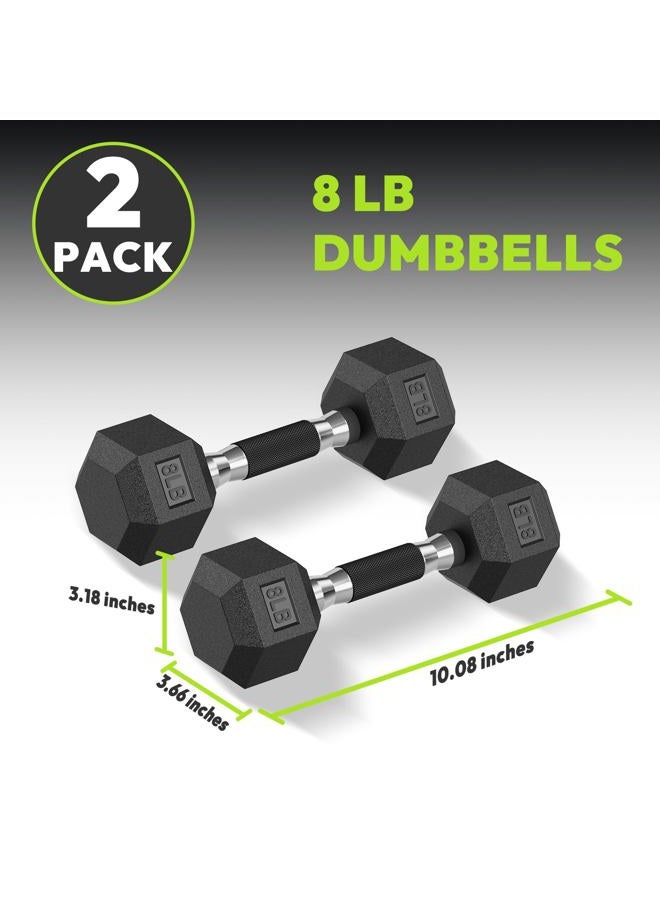 HANDBODE Hex Rubber Dumbbells, Non-Slip Handle Design for Secure & Comfortable Grip, Hand Weights for Strength Training and Home Gym/Pair of 8 LB - Image 2