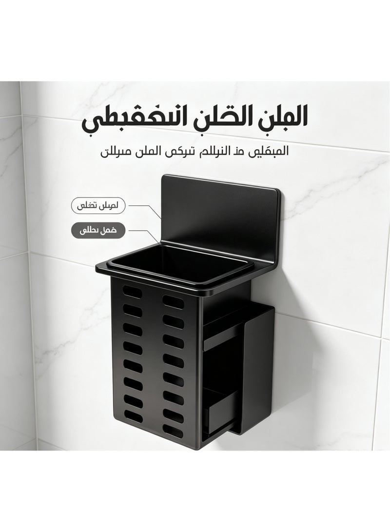 حامل فرش الأسنان الكهربائي مع حامل فرش المكياج معدني أسود بدون حفر، منظم حمام لاصق ذاتي للجدران، تصميم مفتوح الفتحات مضاد للرطوبة والصدأ - Image 2