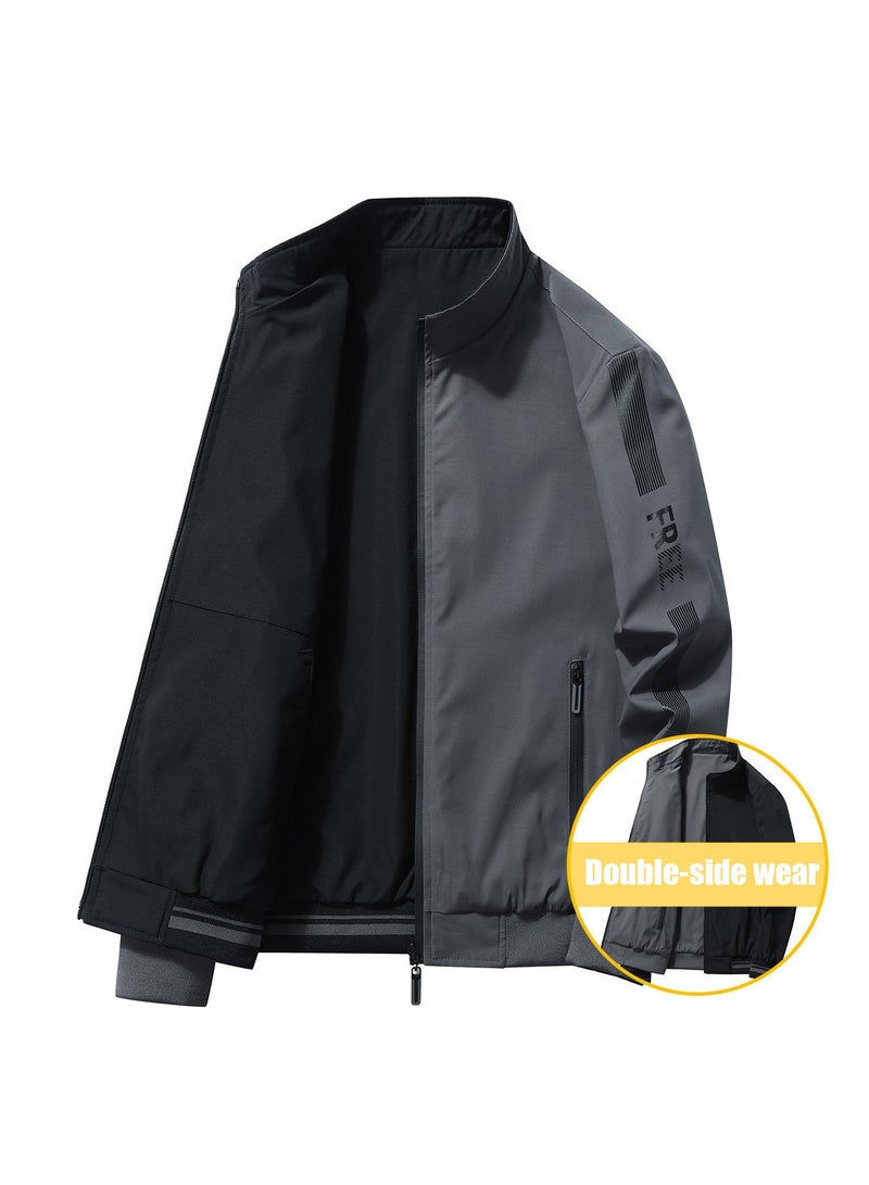 NIBEMINENT Men’s Reversible Jacket Men's Pilot Baseball Uniform Reversible Wearable Loose Padded Men's Motorcycle Jacket Men's Jacket Fashion Casual Men's Clothing  - Image 1