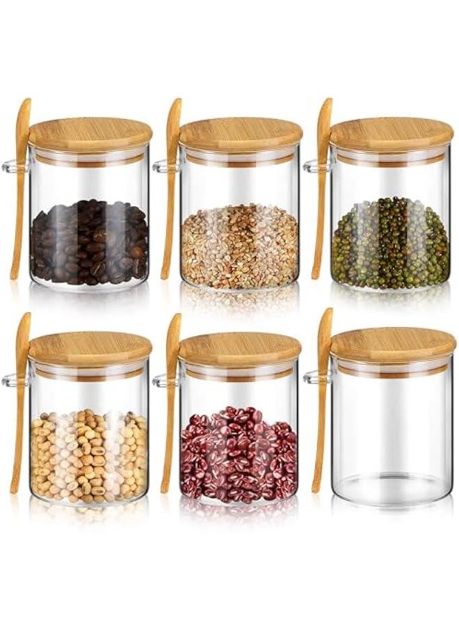 HOOKOR Set of 6 Clear Airtight Glass Jars with Bamboo Lids and Spoon 450ml(15 oz) Airtight Small Glass Jars for Sealed Sugar Food Coffee Bean Salt Spice Tea Overnight Oats Candy Condiment  - Image 1