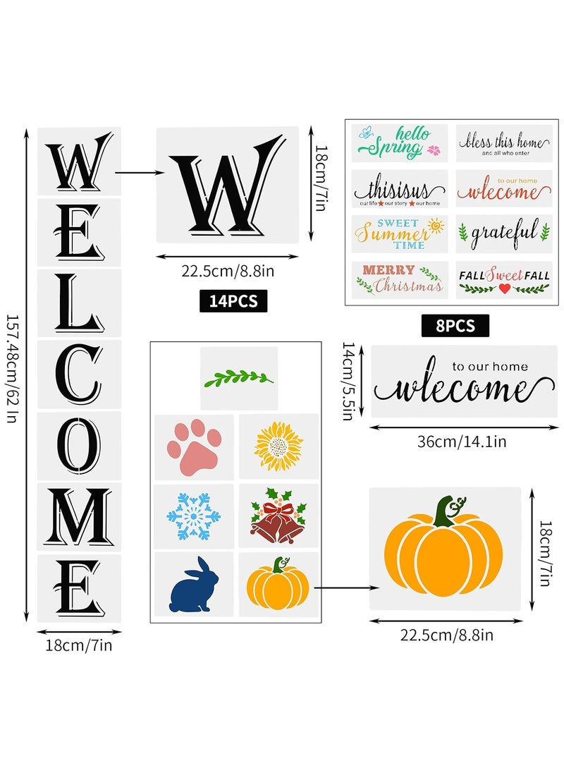 Fuyamp Fuyamp 22Pcs Reusable Welcome Stencil for Painting on Wood Porch Sign and Front Door Large Vertical Welcome Sign Stencil -Comes with Seasonal Stencils  - Image 2