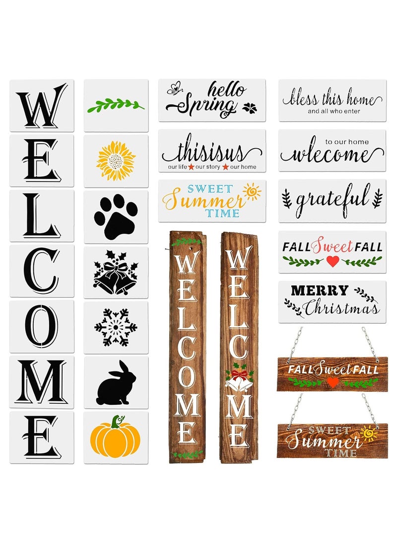 Fuyamp Fuyamp 22Pcs Reusable Welcome Stencil for Painting on Wood Porch Sign and Front Door Large Vertical Welcome Sign Stencil -Comes with Seasonal Stencils  - Image 1