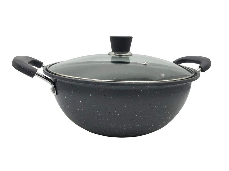 Mugath Non Stick Deep Kadhai with Glass Lid 22cm | kadai for Cooking | Metal Spoon Friendly | Stir Fry Pan with Frying Basket, Aluminum Wok pan for Cooking,Saute pan Pot with Double Handle - Image 3