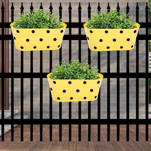 ecofynd Poppy Railing Planters for Balcony, Hanging Pots for Plants, Wall Hanging Decorative Planters for Vertical Garden, Color - Shine, Pack of 3 - Image 1