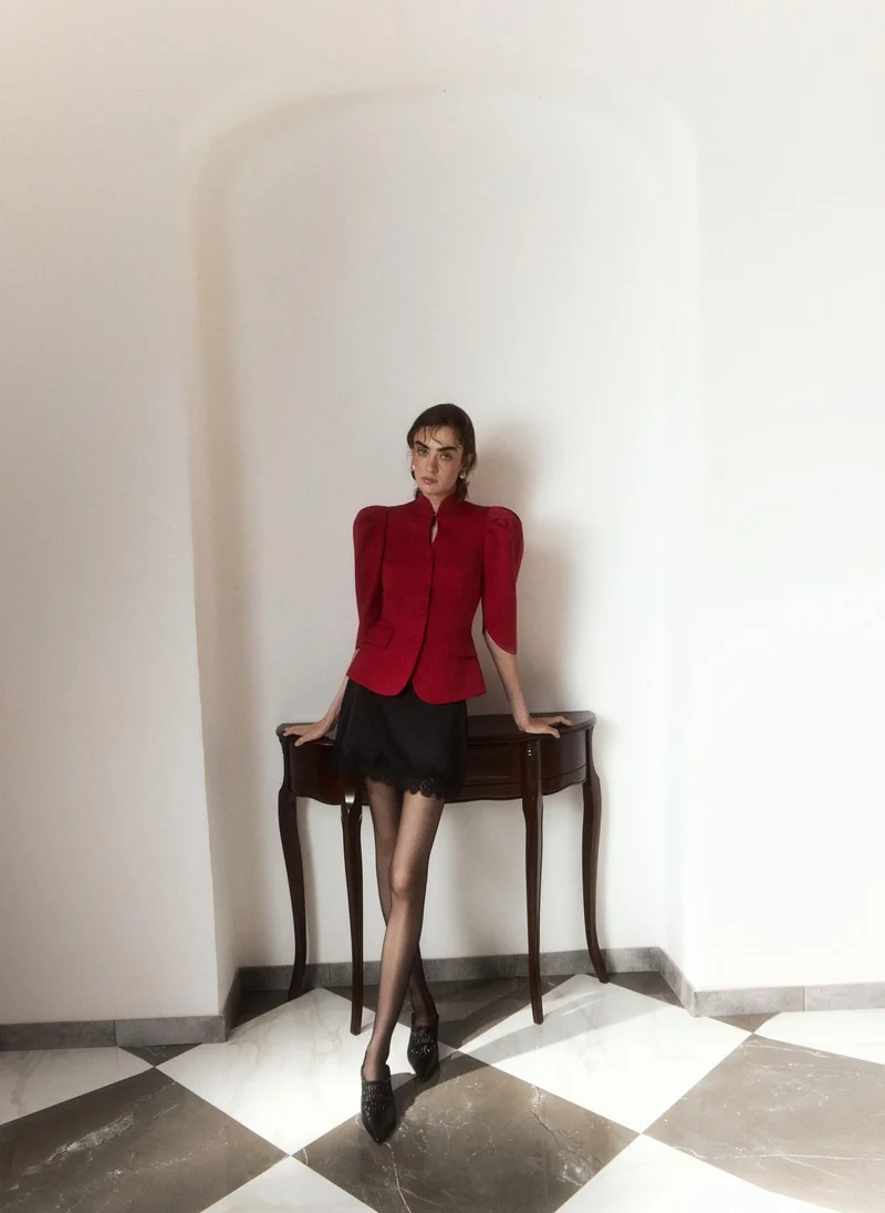Lichi  Satin mini skirt with lace trim for Women | Best Price UAE