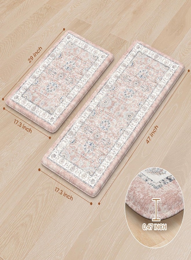 KIMODE Anti Fatigue Mats for Kitchen Floor, Boho Floral Kitchen Rugs Sets of 2, Cushioned Kitchen Floor Mats, Comfort Standing Desk Mat for Sink, Laundry, Desk Pink Multi 17"x47"+17"x29" - Image 3